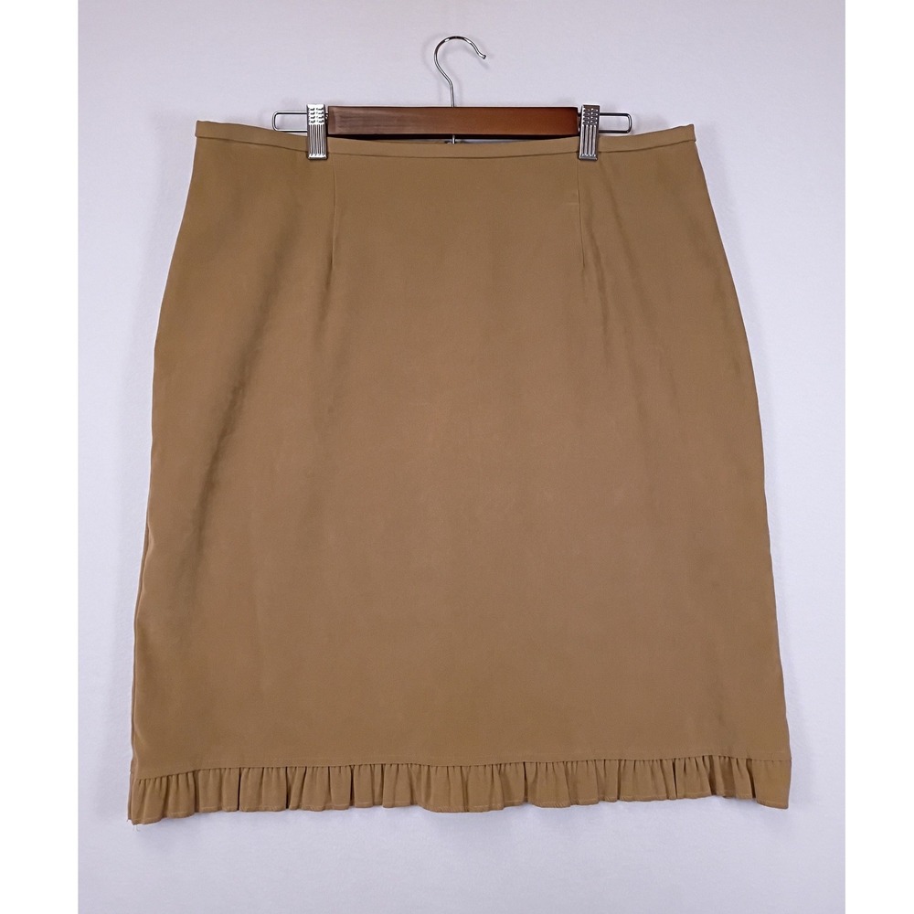 Corporate Core David Paul New York Womens 16 Camel Ruffle Hem Pencil Skirt USA